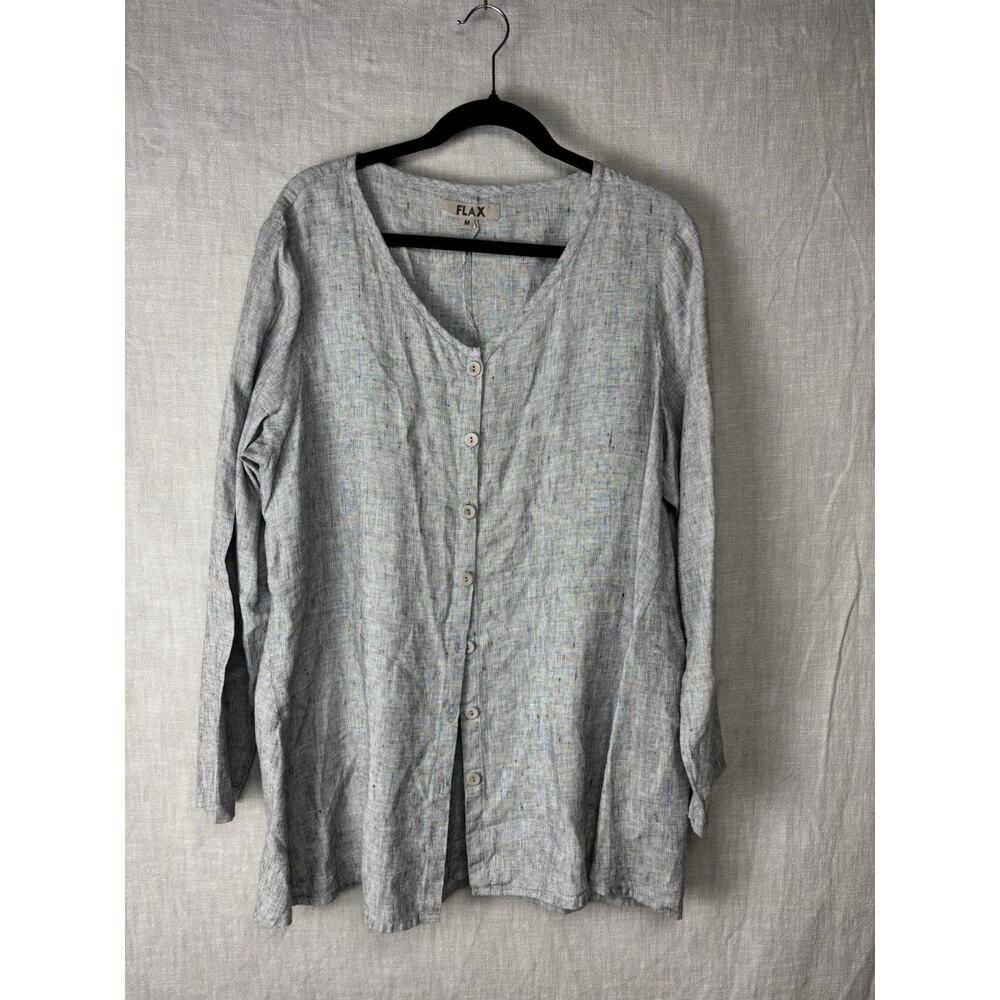 FLAX 100% Linen Oversized Blouse button down Medium Gray